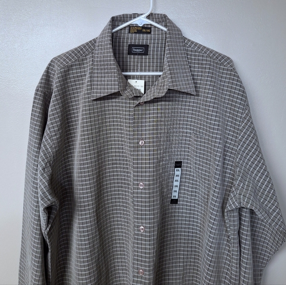 Haggar Mens Button Up Shirts Long Sleeve Checkered Plaid Gray Black White XXL - Picture 3 of 12